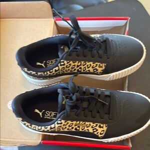 Puma Black and Tan Sneakers with Animal Print